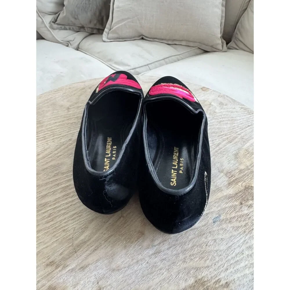 YVES SAINT LAURENT Heart Amore Love Velvet Leather Flat Loafers Size 38 - Picture 4 of 5
